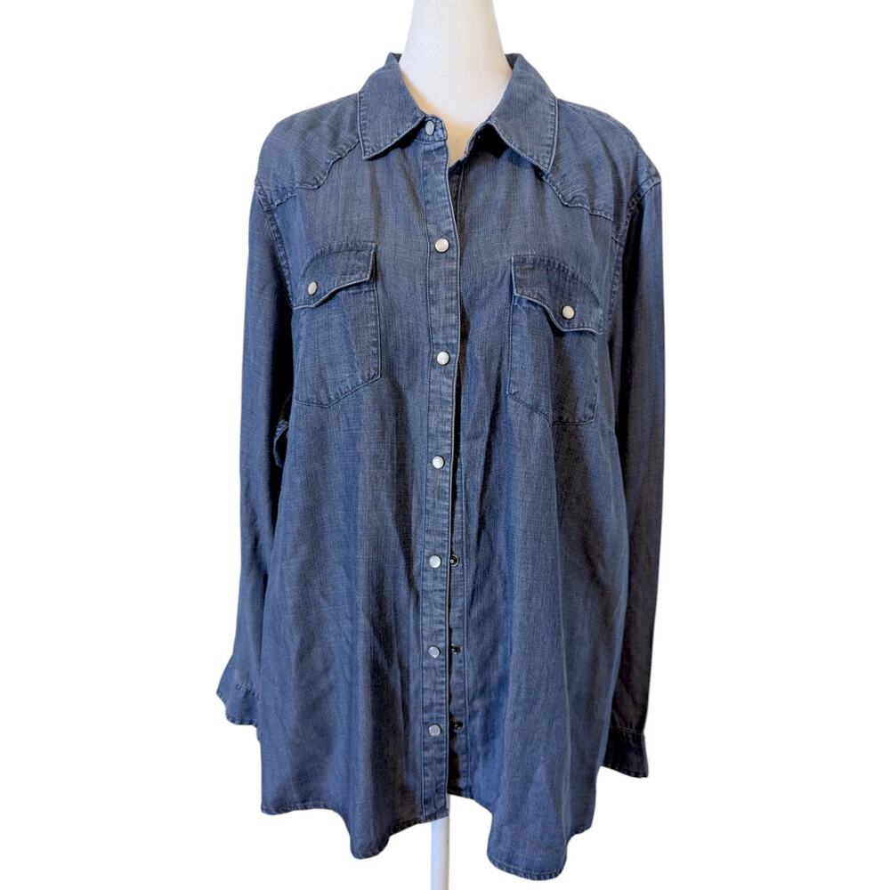 NWT Great Northwest Indigo Women's Plus Chambray Snap Up Top 2X